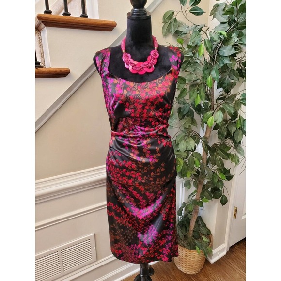 London Style Women Floral Polyester Square Neck Sleeveless Knee Length Dress 12 - Picture 14 of 14